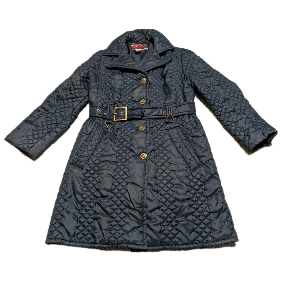 Vintage‎ White Bear Of St Paul Coat Women's Small Blue Quilted Belted Button USA